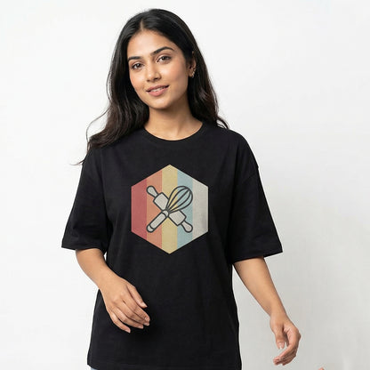Baking Icon Vintage Style- Black Round Neck Baking T-shirt