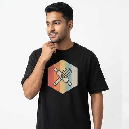 Baking Icon Vintage Style- Black Round Neck Baking T-shirt