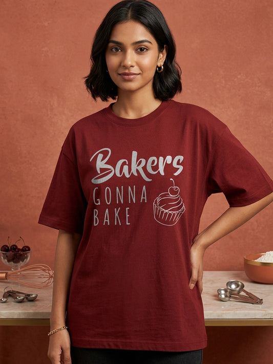 Bakers Gonna Bake- Maroon Round Neck Baking T-shirt