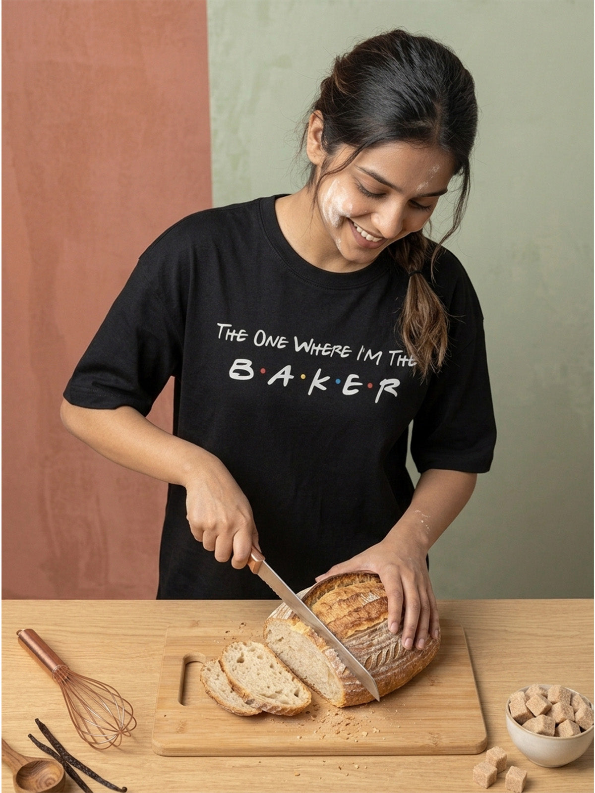 The One Where I am the Baker - Black Round Neck Baking T-shirt