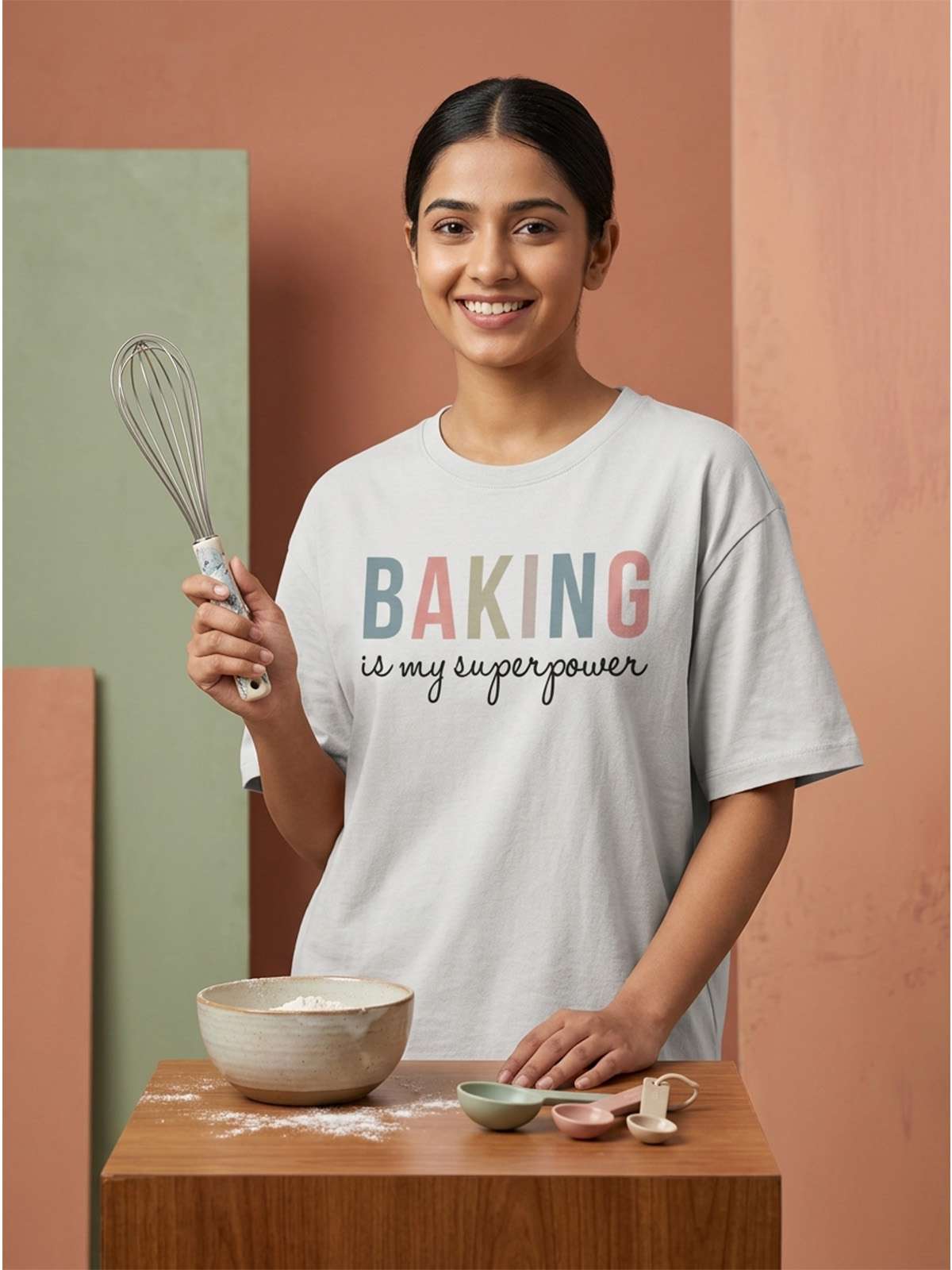 Baking is My Superpower - White Round Neck Baking T-shirt