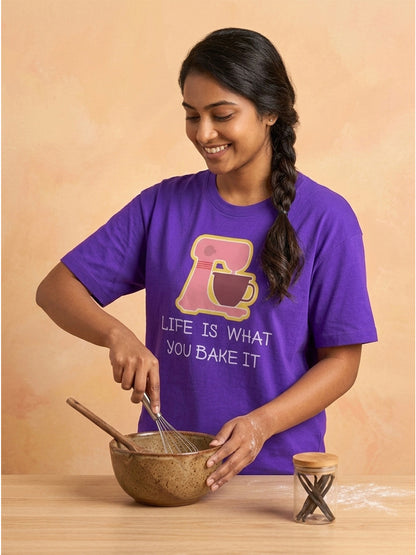 Life is What you Bake - Purple Round Neck Baking T-shirt
