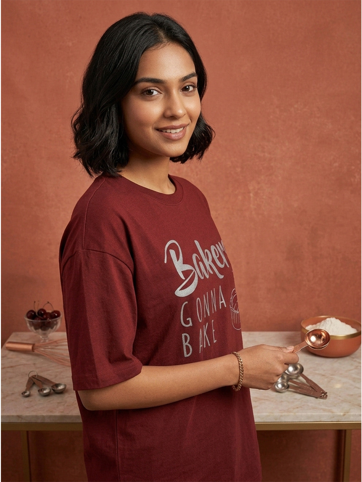 Bakers Gonna Bake- Maroon Round Neck Baking T-shirt