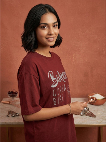 Bakers Gonna Bake- Maroon Round Neck Baking T-shirt