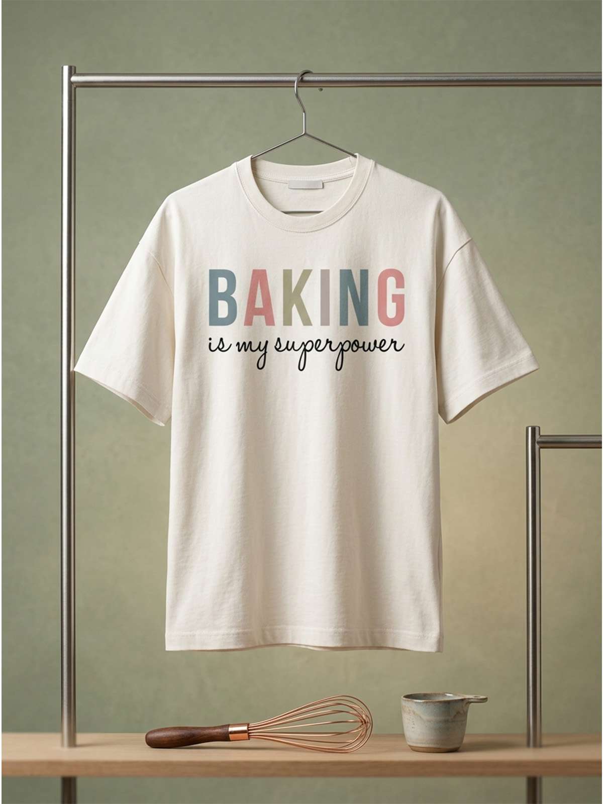 Baking is My Superpower - White Round Neck Baking T-shirt