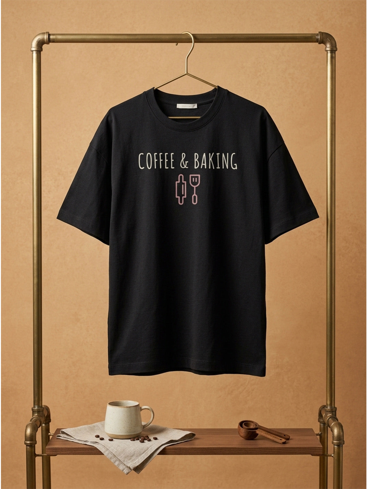 Coffee and Baking - Black Round Neck Baking T-shirt