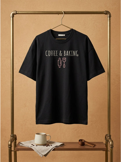 Coffee and Baking - Black Round Neck Baking T-shirt
