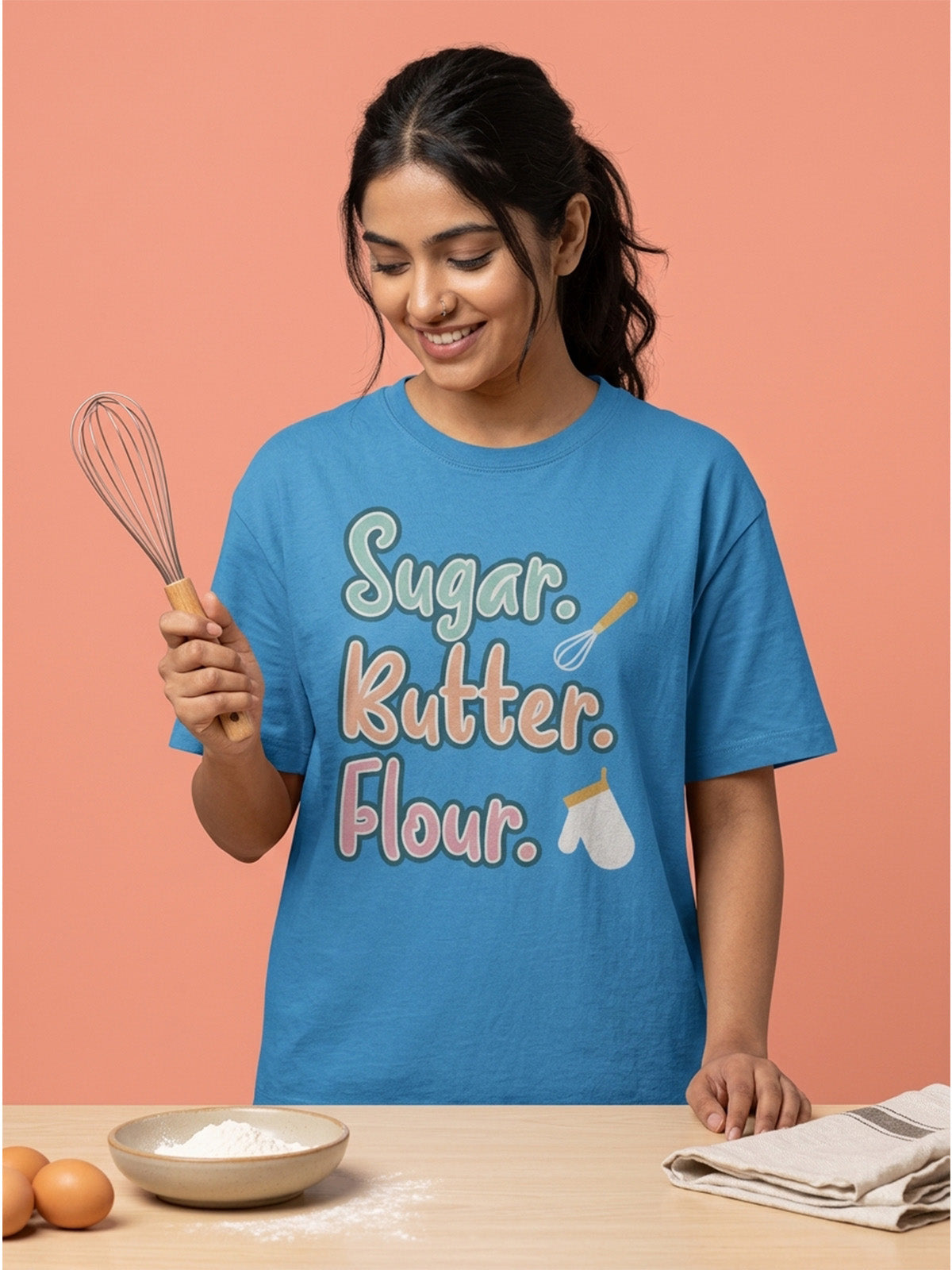 Sugar Butter Flour - Sky Blue Round Neck Baking T-shirt