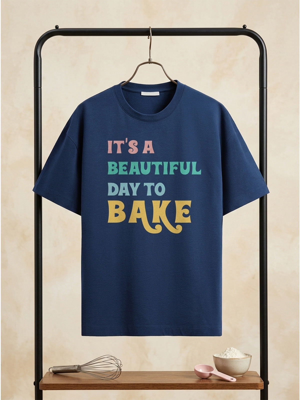 It's a beautiful day to Bake - Navy Blue Round Neck Baking T-shirt