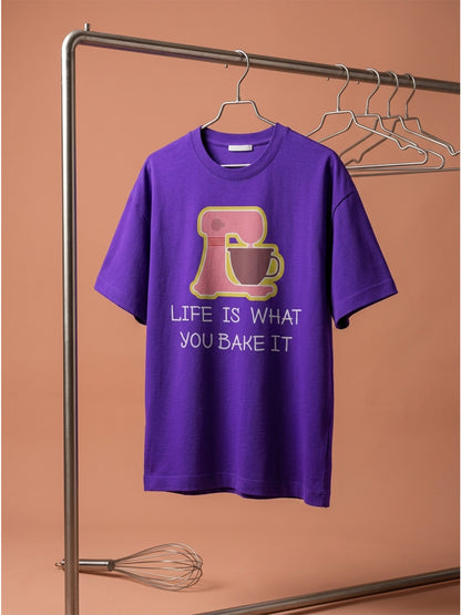 Life is What you Bake - Purple Round Neck Baking T-shirt