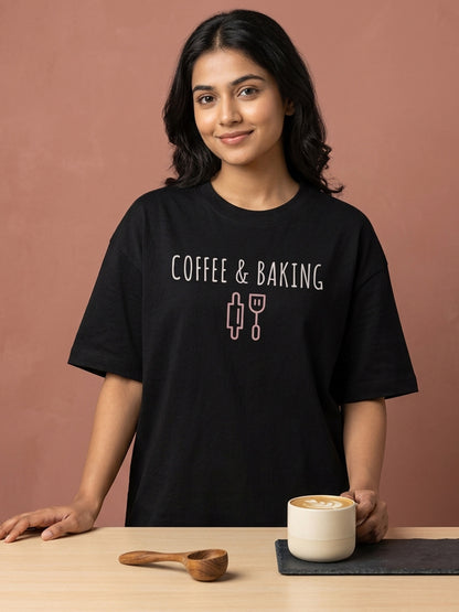 Coffee and Baking - Black Round Neck Baking T-shirt