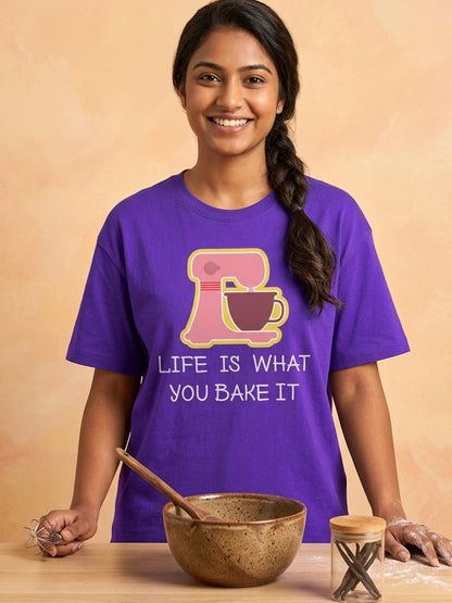 Life is What you Bake - Purple Round Neck Baking T-shirt