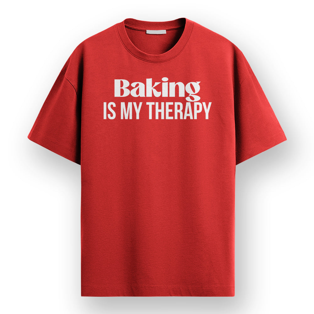 Baking is My Therapy- Red Round Neck Baking T-shirt