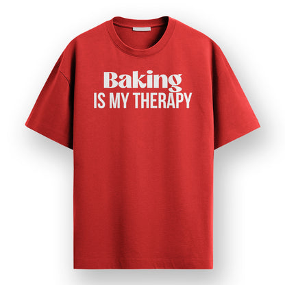Baking is My Therapy- Red Round Neck Baking T-shirt