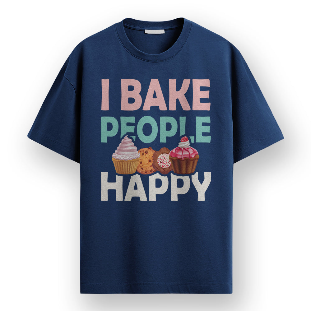 Bake People Happy- Navy Blue Round Neck Baking T-shirt