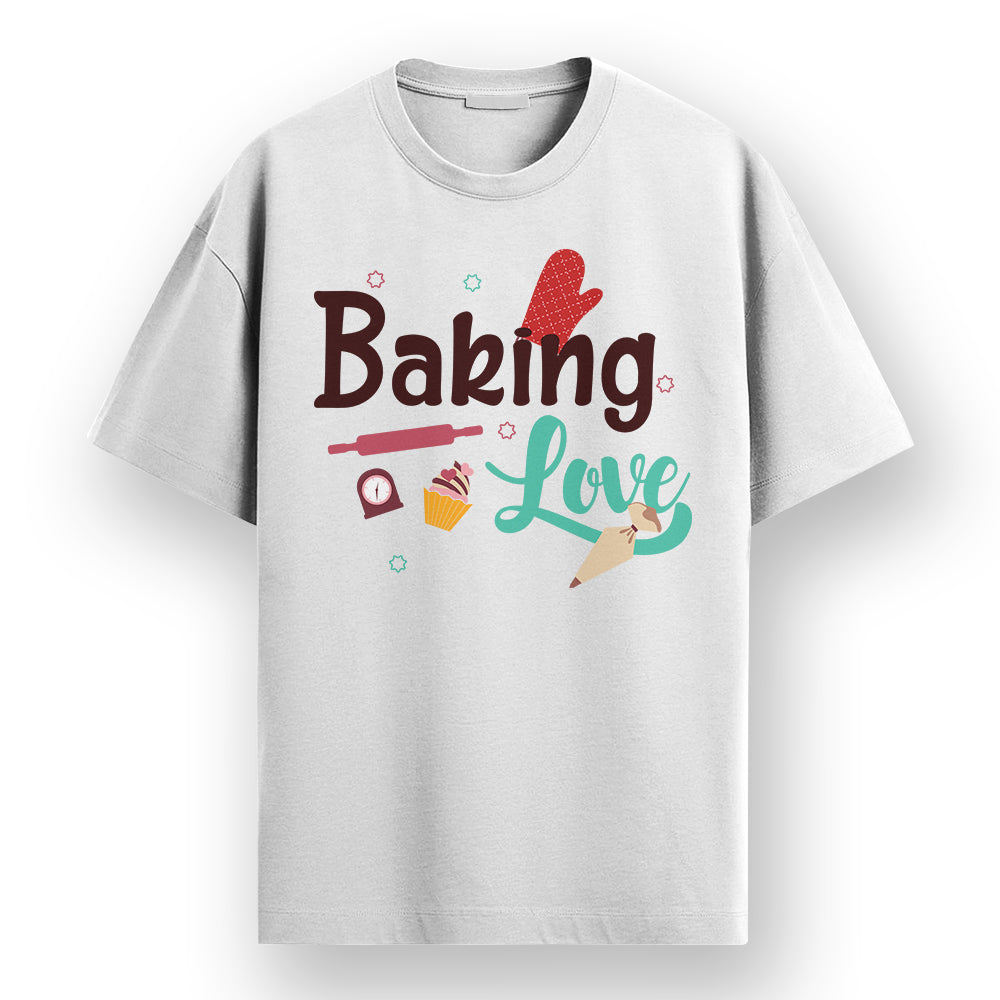 Baking Love - White Round Neck Baking T-shirt