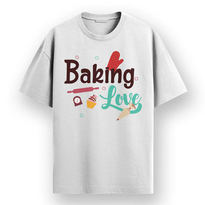 Baking Love - White Round Neck Baking T-shirt