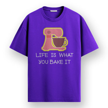 Life is What you Bake - Purple Round Neck Baking T-shirt