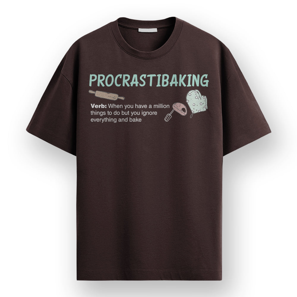 Procrastibaking - Brown Round Neck Baking T-shirt