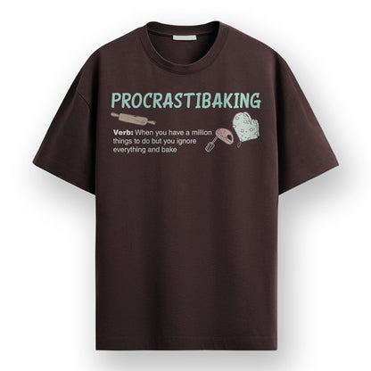 Procrastibaking - Brown Round Neck Baking T-shirt