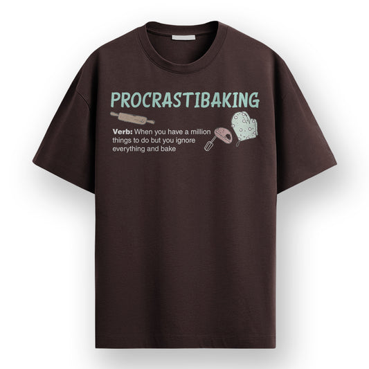 Procrastibaking - Brown Round Neck Baking T-shirt