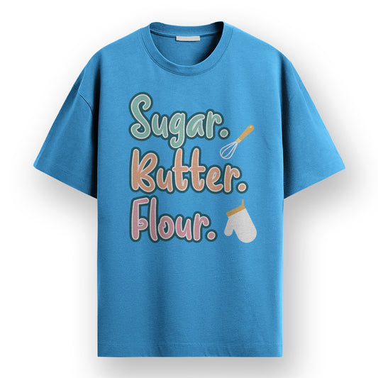 Sugar Butter Flour - Sky Blue Round Neck Baking T-shirt