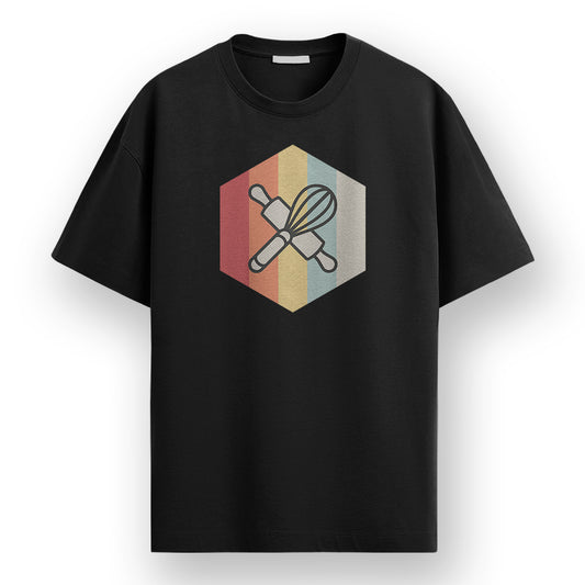 Baking Icon Vintage Style- Black Round Neck Baking T-shirt