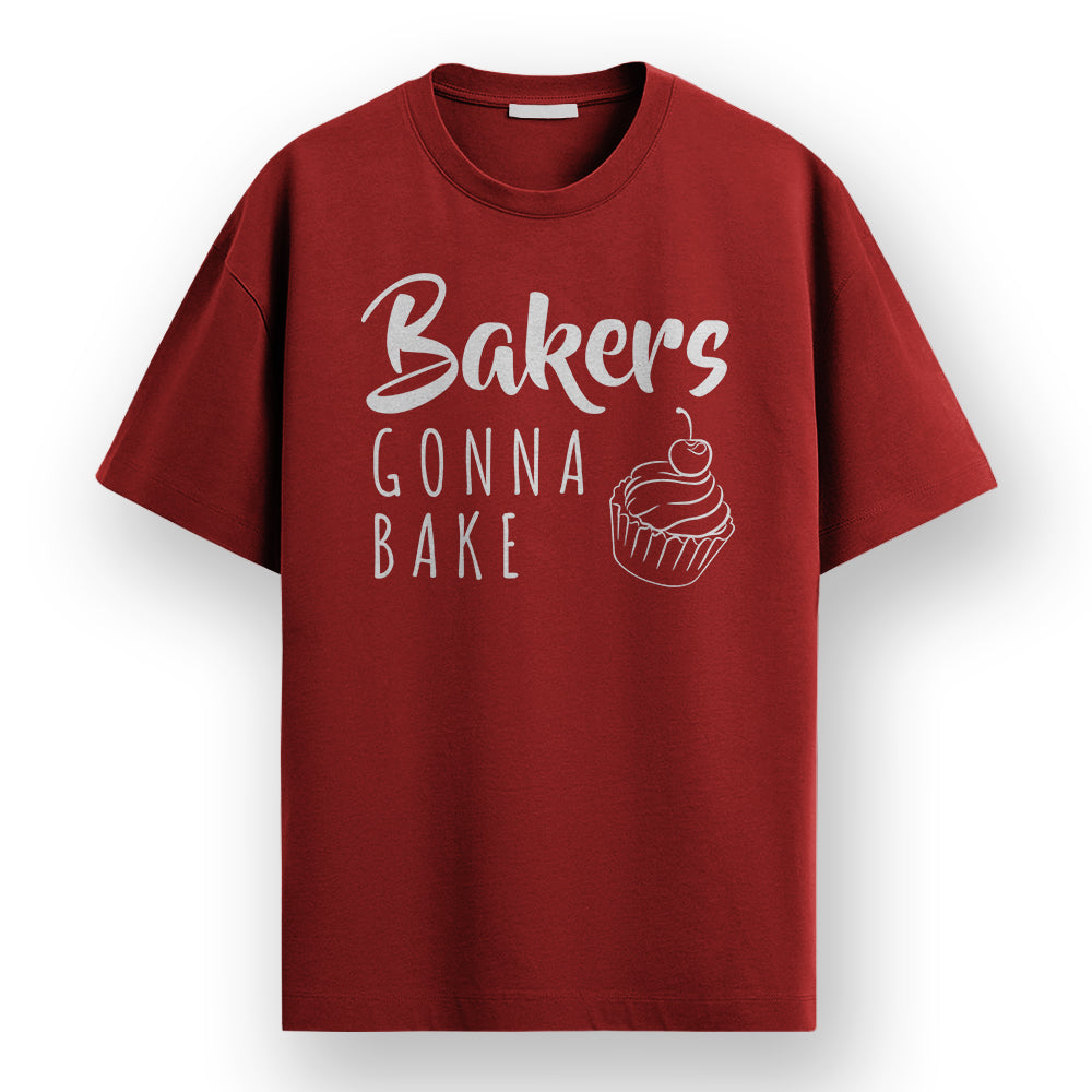 Bakers Gonna Bake- Maroon Round Neck Baking T-shirt