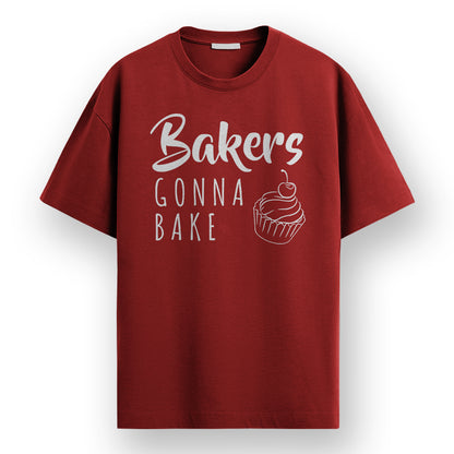 Bakers Gonna Bake- Maroon Round Neck Baking T-shirt