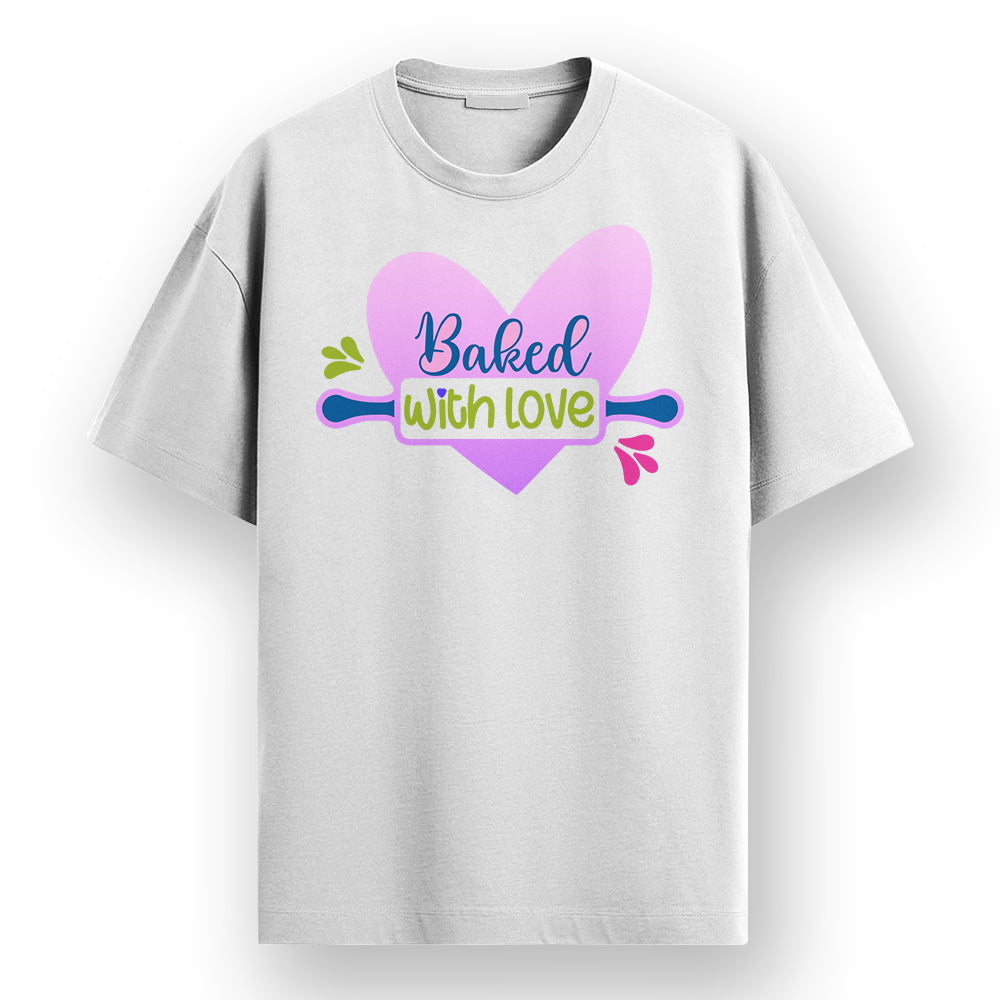 Baked with Love- White Round Neck Baking T-shirt