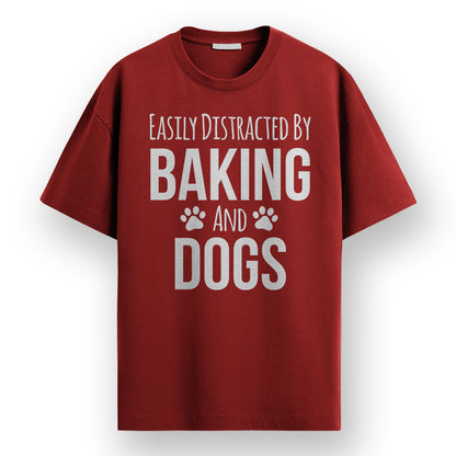 Baking and Dogs- Maroon Round Neck Baking T-shirt