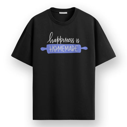 Happiness is Homemade- Black Round Neck Baking T-shirt