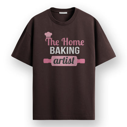 Home baking artist - Brown Round Neck Baking T-shirt