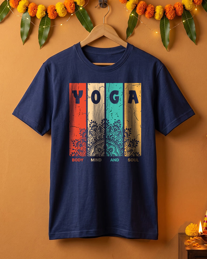 Body Mind Soul - Navy Blue Yoga Round Neck T-shirt