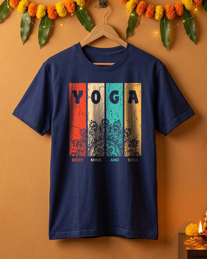 Body Mind Soul - Navy Blue Yoga Round Neck T-shirt