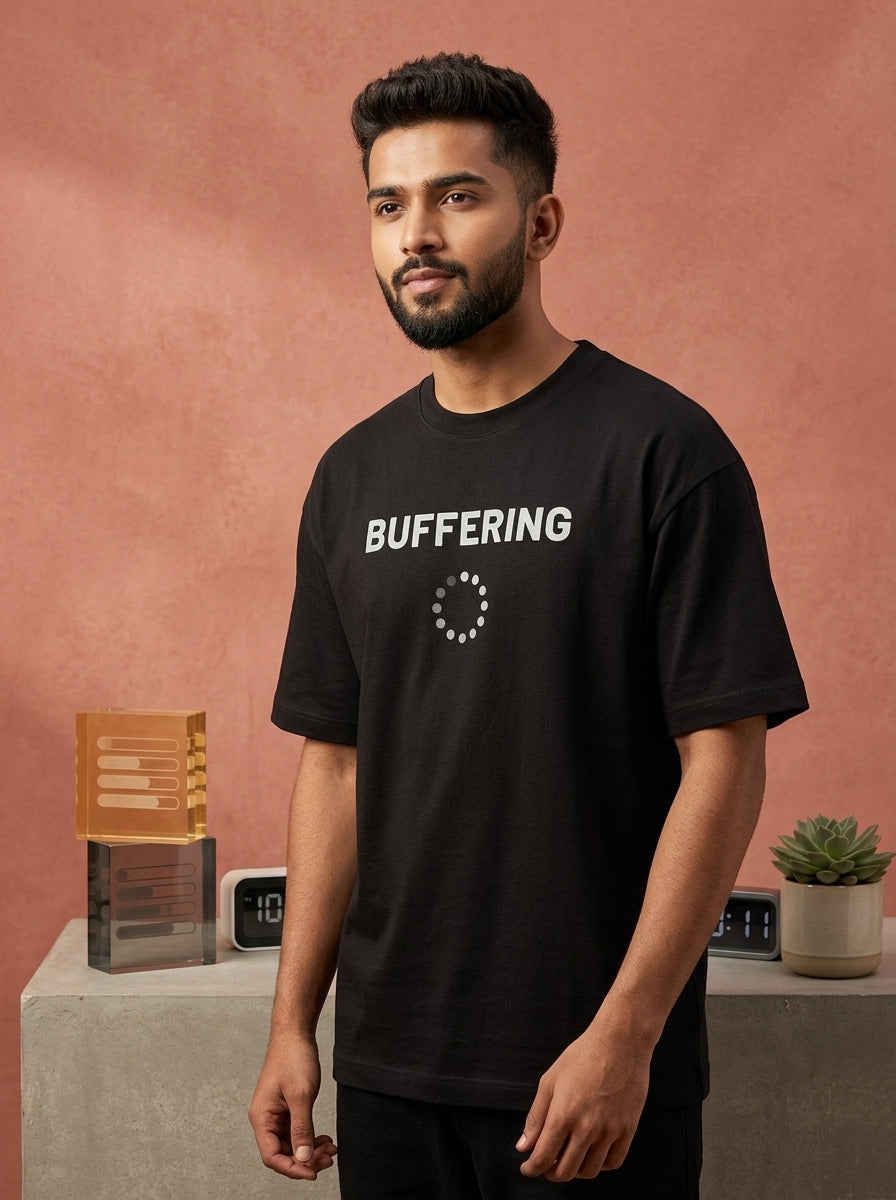 Buffering- Black Round Neck Coding T-shirt