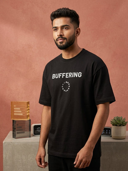 Buffering- Black Round Neck Coding T-shirt