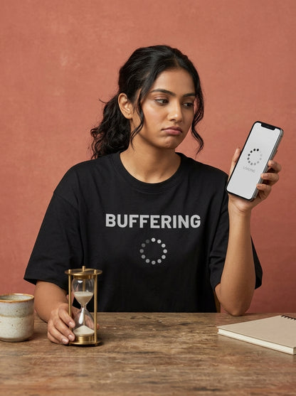 Buffering- Black Round Neck Coding T-shirt