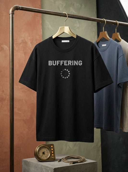 Buffering- Black Round Neck Coding T-shirt