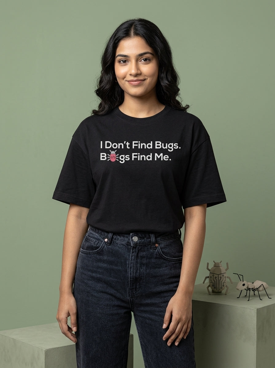 Bugs Find Me- Black Round Neck Coding T-shirt