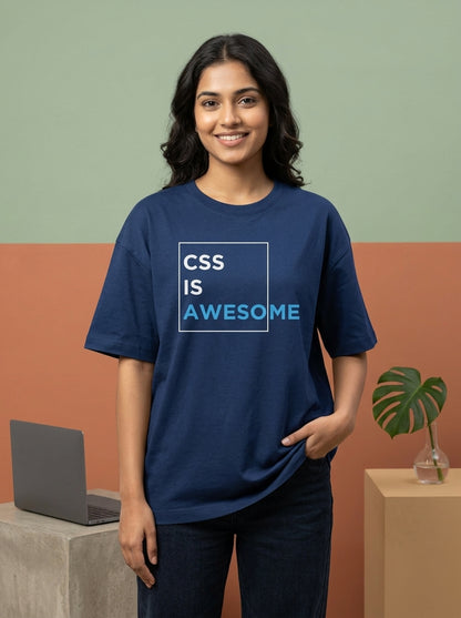 CSS Is Awesome- Navy Blue Round Neck Coding T-shirt