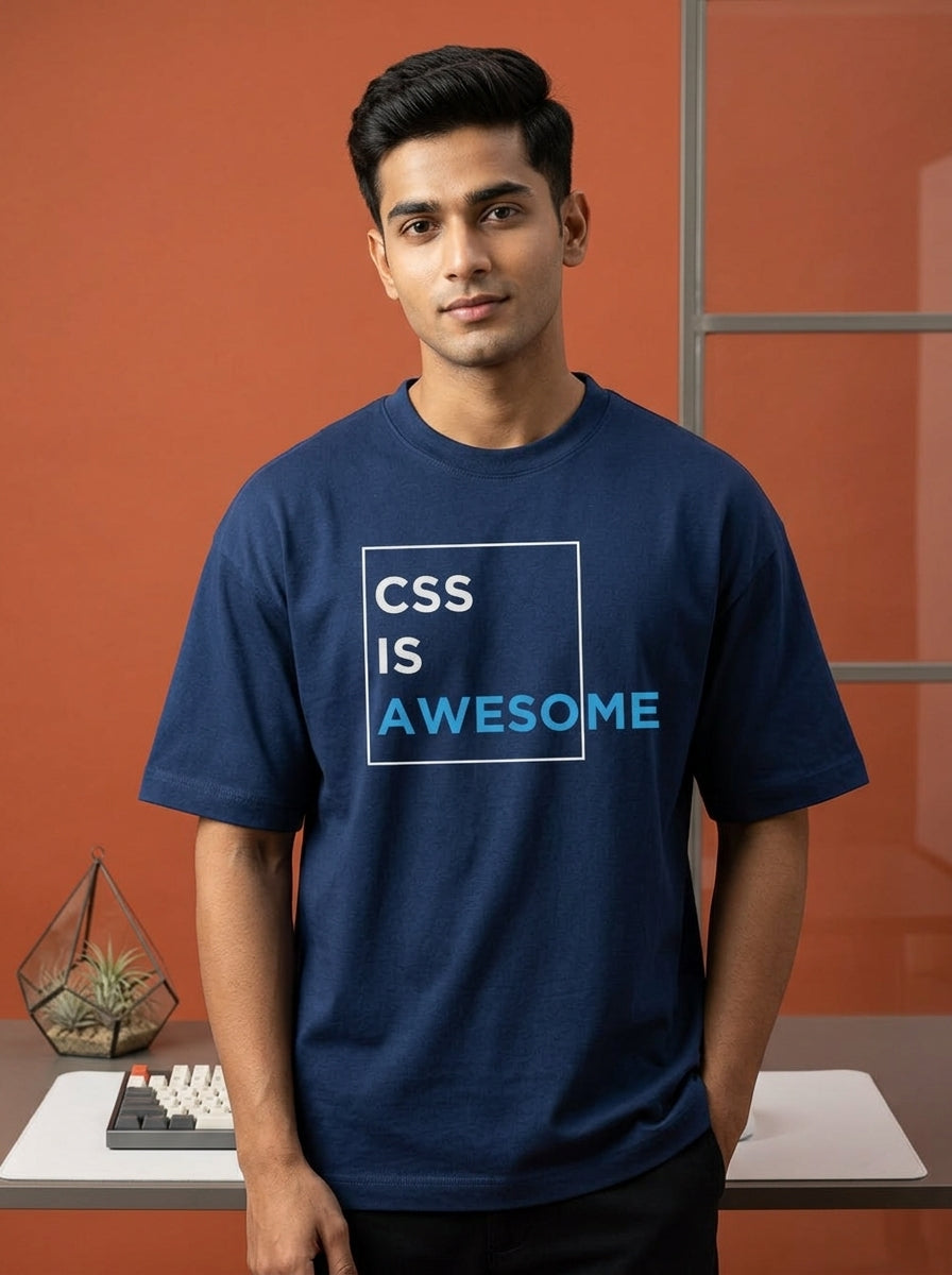 CSS Is Awesome- Navy Blue Round Neck Coding T-shirt