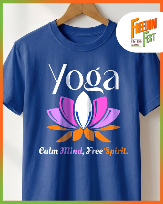 Calm Mind Free Spirit- Royal Blue Round Neck Yoga T-shirt