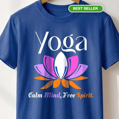 Calm Mind Free Spirit- Royal Blue Round Neck Yoga T-shirt