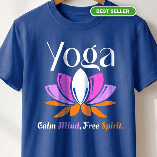 Calm Mind Free Spirit- Royal Blue Round Neck Yoga T-shirt