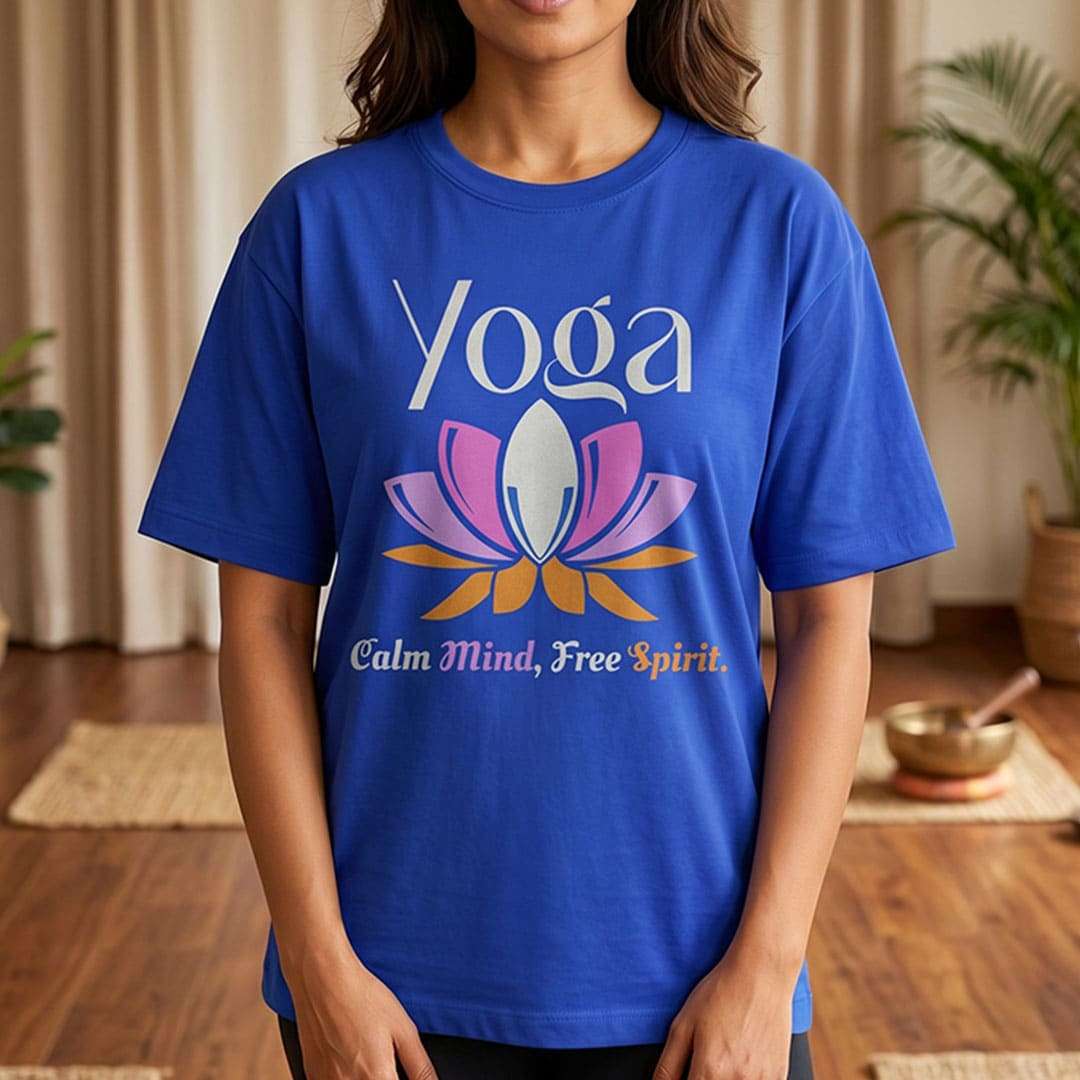 Calm Mind Free Spirit- Royal Blue Round Neck Yoga T-shirt