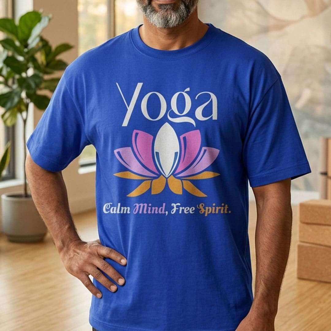 Calm Mind Free Spirit- Royal Blue Round Neck Yoga T-shirt