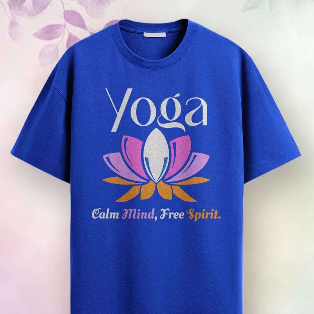Calm Mind Free Spirit- Royal Blue Round Neck Yoga T-shirt