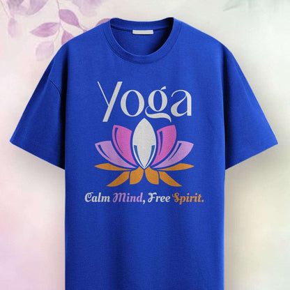 Calm Mind Free Spirit- Royal Blue Round Neck Yoga T-shirt