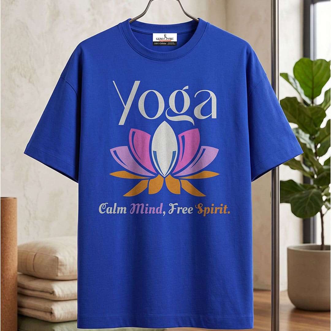 Calm Mind Free Spirit- Royal Blue Round Neck Yoga T-shirt